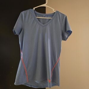 Under Armour Women's Light Blue V-Neck Tee with Pink Accents
